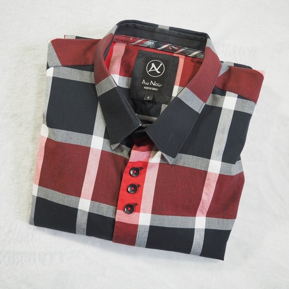 Au Noir Sz 4 Men's Red and Black Plaid Casual Flip Cuffs 100% Cotton - Picture 13 of 13